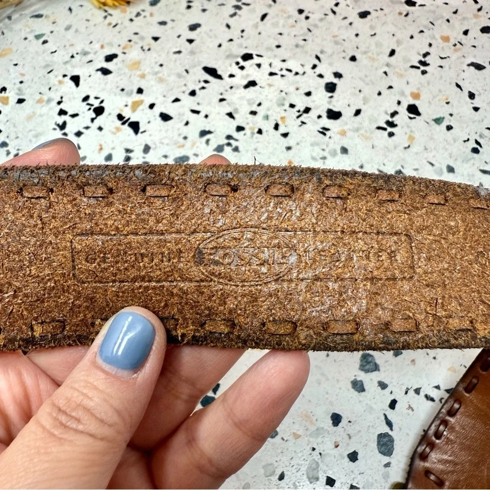 Fossil Vintage Brown Genuine Leather Brass Heritage Style 90s Y2K Belt Sz L